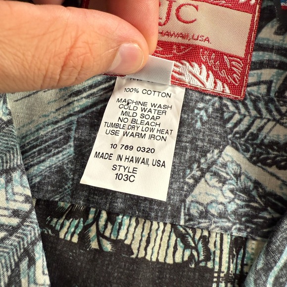 RJC Shirt Mens Large Blue Hawaiian Camp Short Sleeve Floral Aloha Tribal - Picture 6 of 9